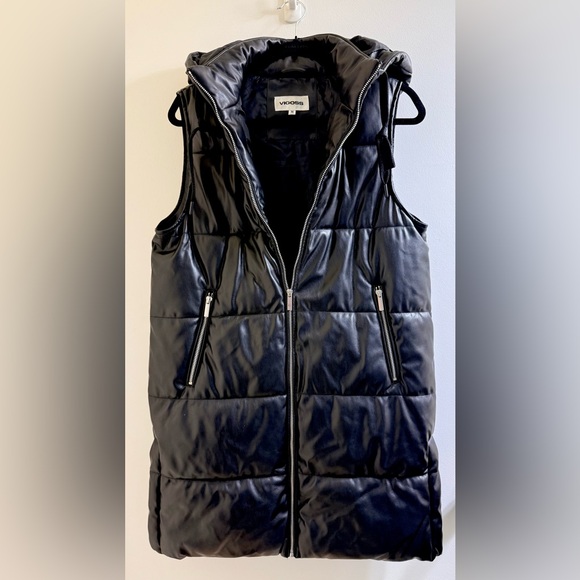 Vigoss Long Black Puffer Vest with Zipper Pockets Size M - Picture 2 of 12